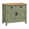 Aparador 90 x 40 x 90 cm de madera verde con dos cajones y puertas estilo rústico