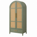Armario 90 x 45 x 190 cm de madera verde con rejilla de ratán - almacenaje de estilo vintage
