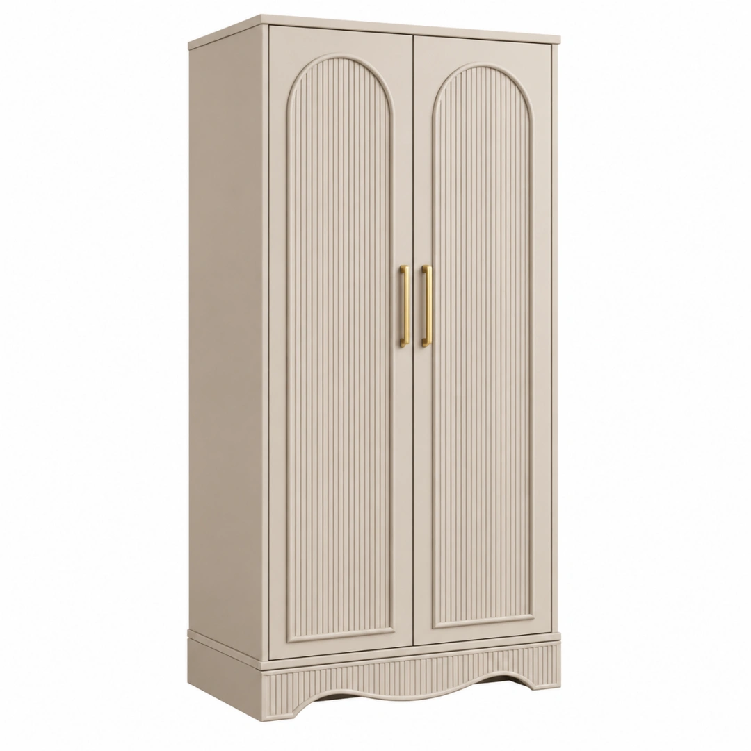 Armario 90 x 50 x 180 cm de madera beige con 2 puertas estilo clásico
