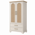 Armario ropero 90 x 50 x 190 cm de madera blanco y natural con puertas y cajones de estilo clásico
