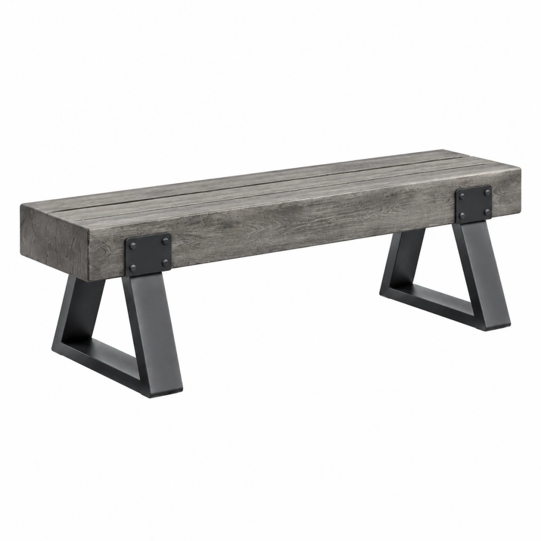 Banco 120 x 35 x 45 cm de madera gris y metal negro estilo industrial