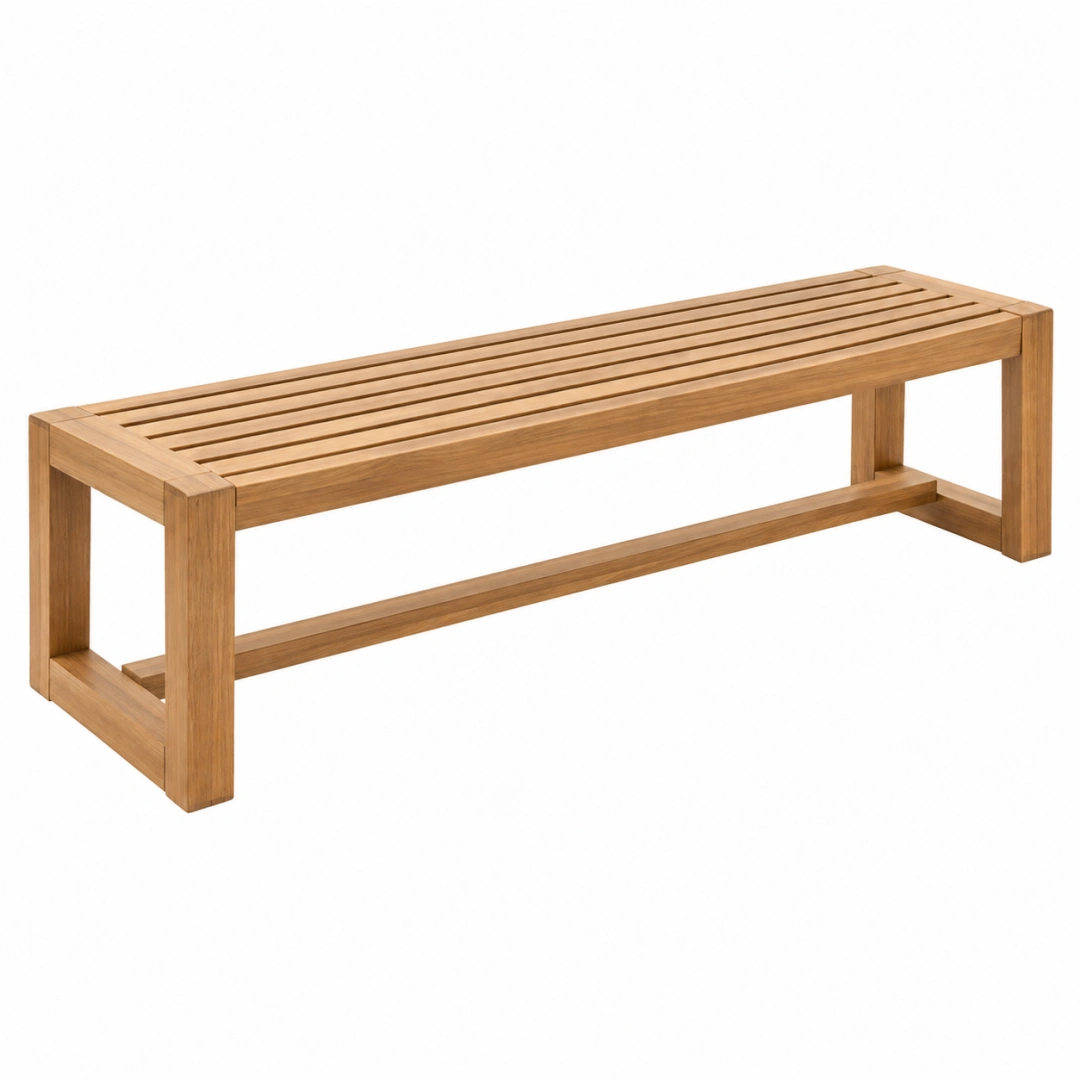 Banco de jardín 150 x 40 x 45 cm de madera maciza marrón con asiento de listones