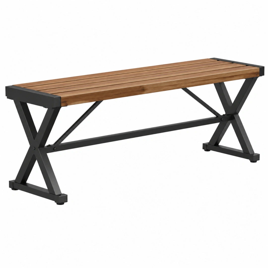 Banco de jardín 120 x 35 x 45 cm de madera y metal marrón negro estilo industrial