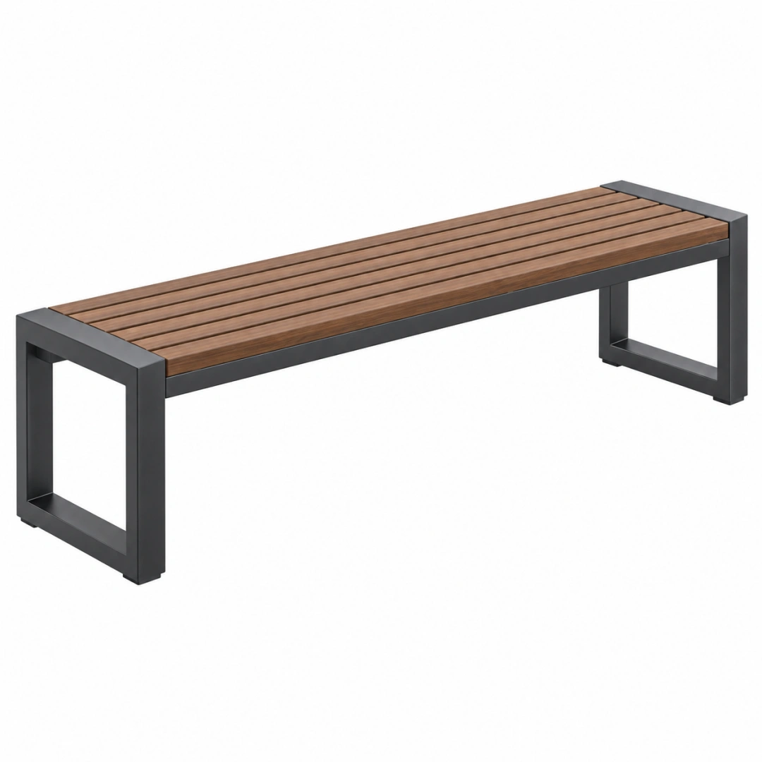 Banco de jardín 120 cm de madera y metal marrón negro estilo industrial