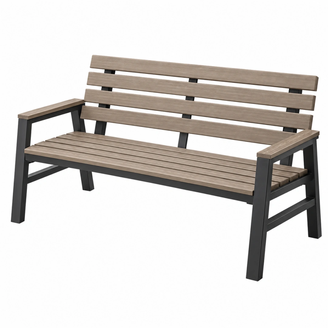 Banco de jardín 125 cm de madera y metal marrón negro estilo industrial