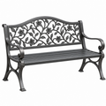 Banco de jardín 125 x 55 x 90 cm de metal negro con respaldo floral clásico